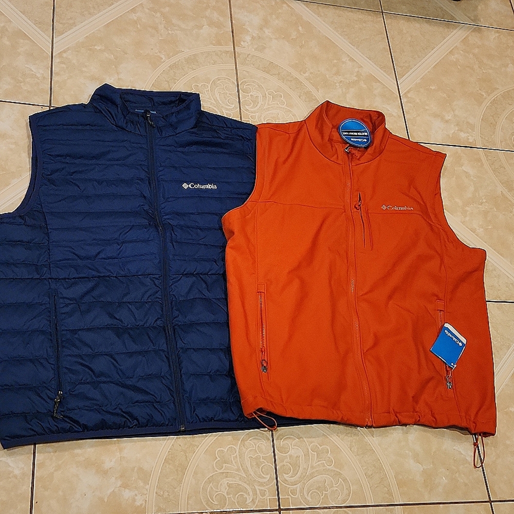 Columbia xxl orange vest New with tags, Columbia blue puffer vest